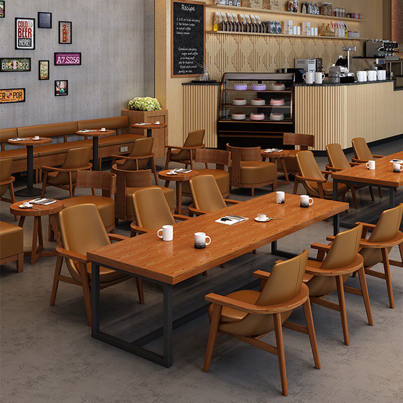 咖啡厅沙发 书吧公司休息区接待洽谈简约实木卡座 咖啡馆桌椅创意
