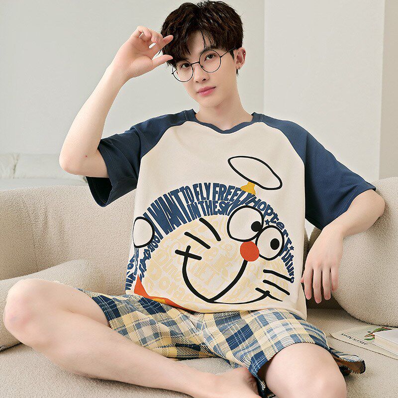 睡衣男士夏季短袖纯棉2025新款青少年初中学生卡通大童薄款家居服