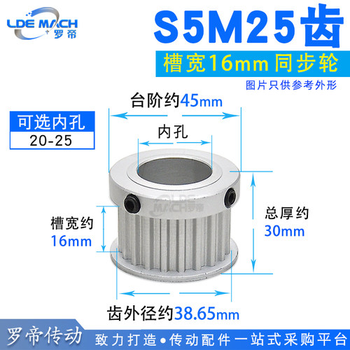 同步轮S5M25齿 S5M25T K镶套大台阶 BF小凸台阶同步皮带轮 槽宽16
