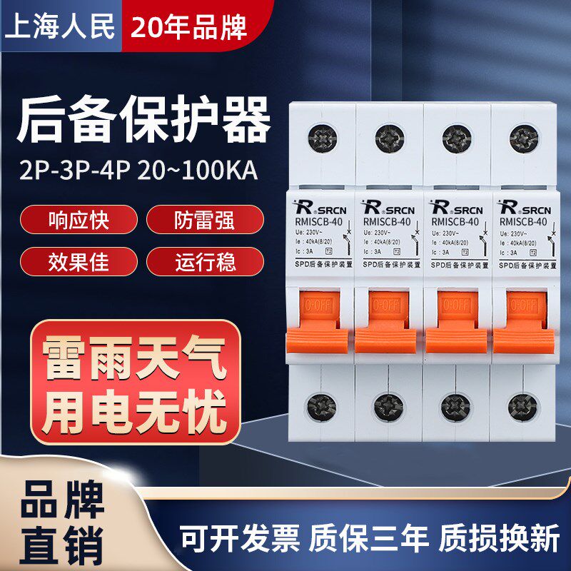 上海人民防雷SPD后备保护器SCB浪涌后备保护装置2P4P60KA40KA20KA