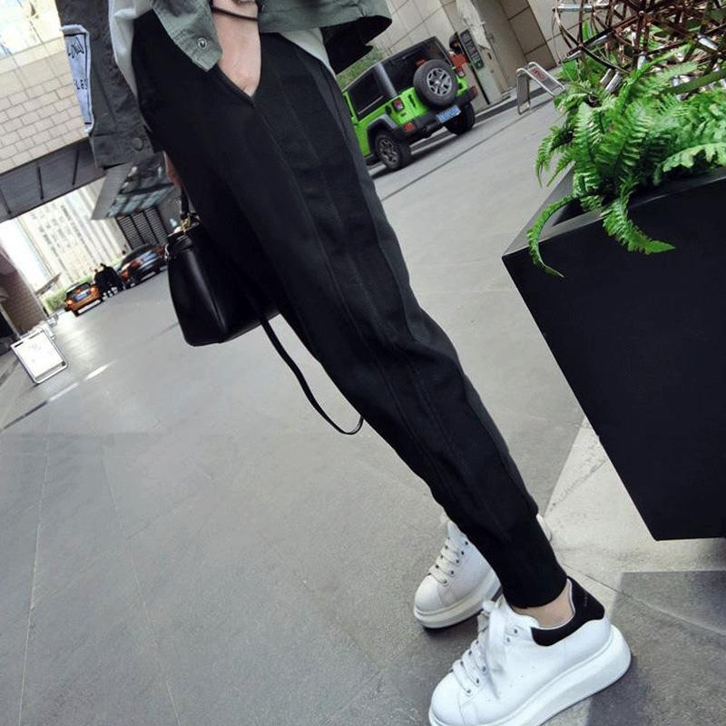 运动裤女春秋夏季薄款2021新款宽松小个子八分胯大腿粗纯棉灰卫裤