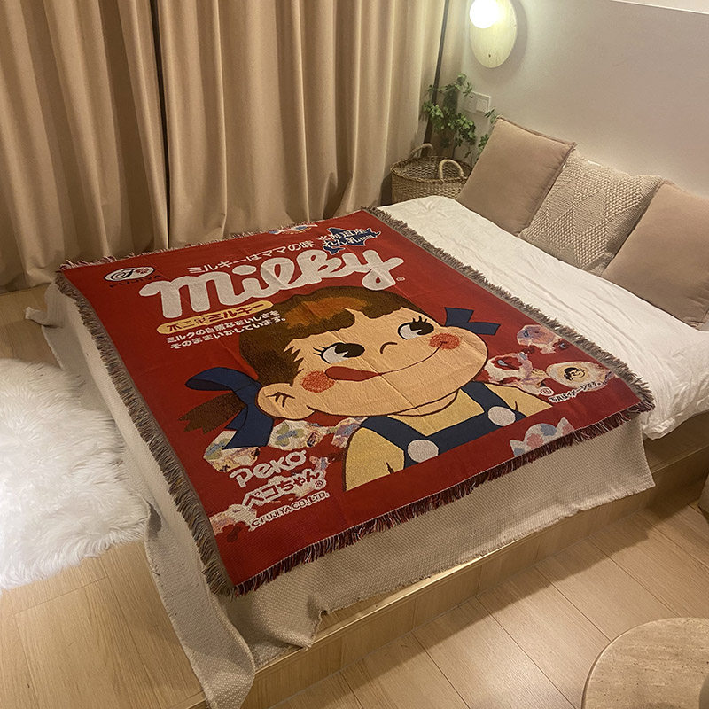 卡通懒人单人沙发盖布毯休闲小毯子办公室午N睡毯多用途装饰流苏