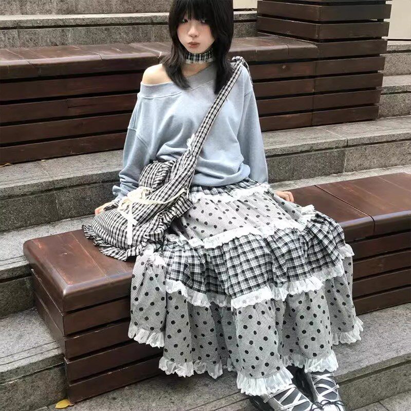 学院风甜美波点层层花边蛋糕半身裙女春季日系温柔风a字大摆长裙