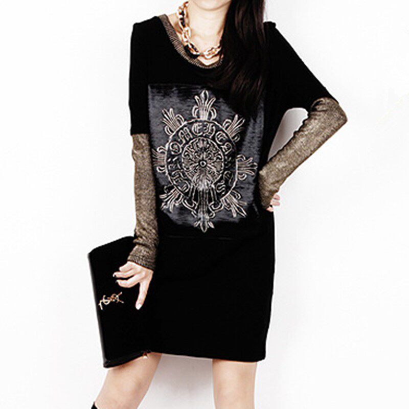 秋冬显瘦内搭大码打底衫长袖t恤衫女中长款外穿宽松T裙加绒加厚