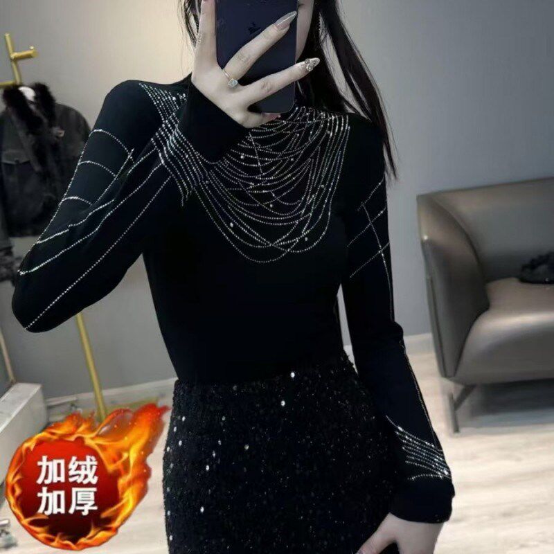 加绒洋气半高领打底衫女冬2024新款修身显瘦内搭紧身长袖烫砖上衣