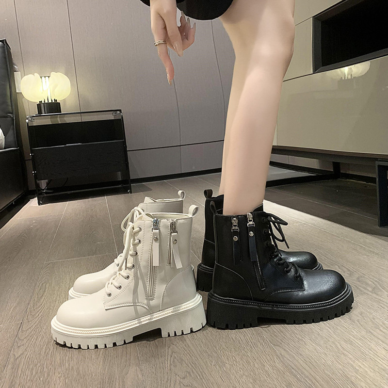 厚底马丁靴女款2023新款秋冬加绒英伦风短靴白色靴子百搭保暖棉鞋