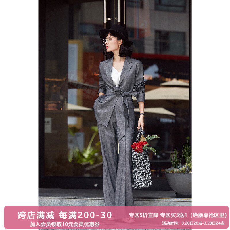 春夏灰色西装外套女设计感小众通勤套装2615正式场合女装气质裤子