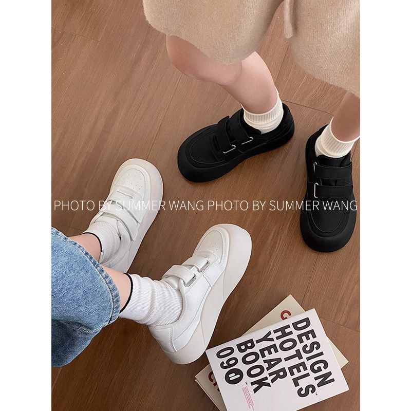 王夏天魔术贴厚底小白鞋板鞋女新款丑萌百搭面包鞋大头鞋休闲鞋子