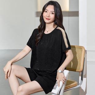 女装 T恤衫 夏装 休闲上衣胖mm宽松显瘦短袖 200斤胖妹妹简约时尚 大码