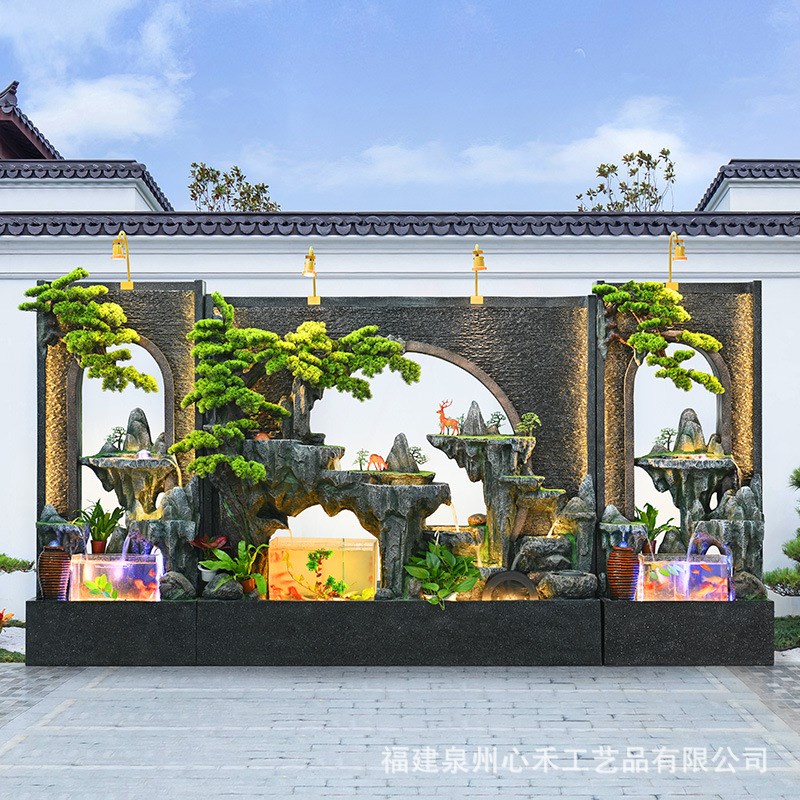 假山石鱼缸招财流水摆件阳台庭院落地G办公室循环水隔断水幕墙屏