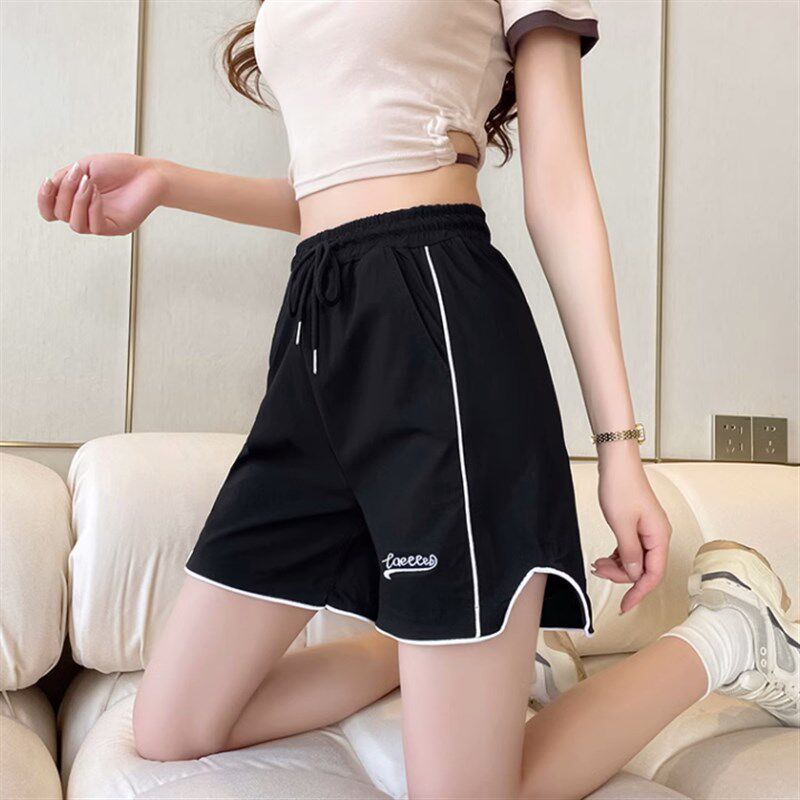 冰丝运动短裤女外穿夏季薄款高腰大码阔腿五分休闲裤a字辣妹热裤
