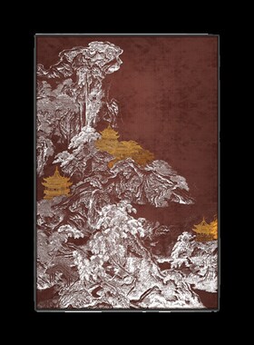 中式客厅沙发风景装饰画《山河望岳图》餐厅O浮雕肌理大幅竖版挂