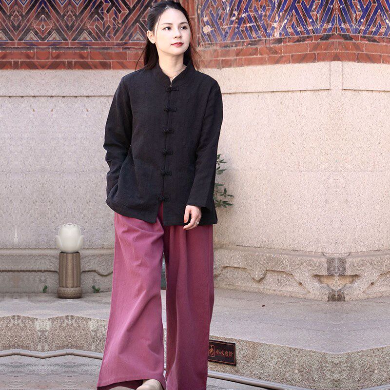 中式女装中国风秋冬款套装2025新款太极服盘扣上衣女唐装禅修服