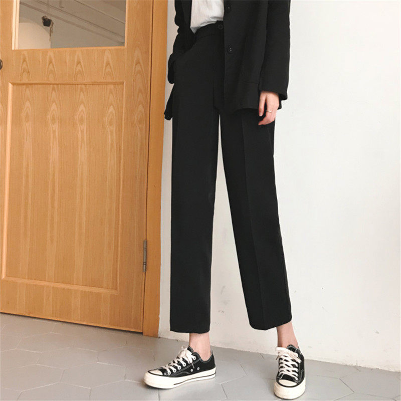 网红坠感阔腿西裤女垂感裤子宽松黑色直筒高腰显瘦九分西装裤薄款