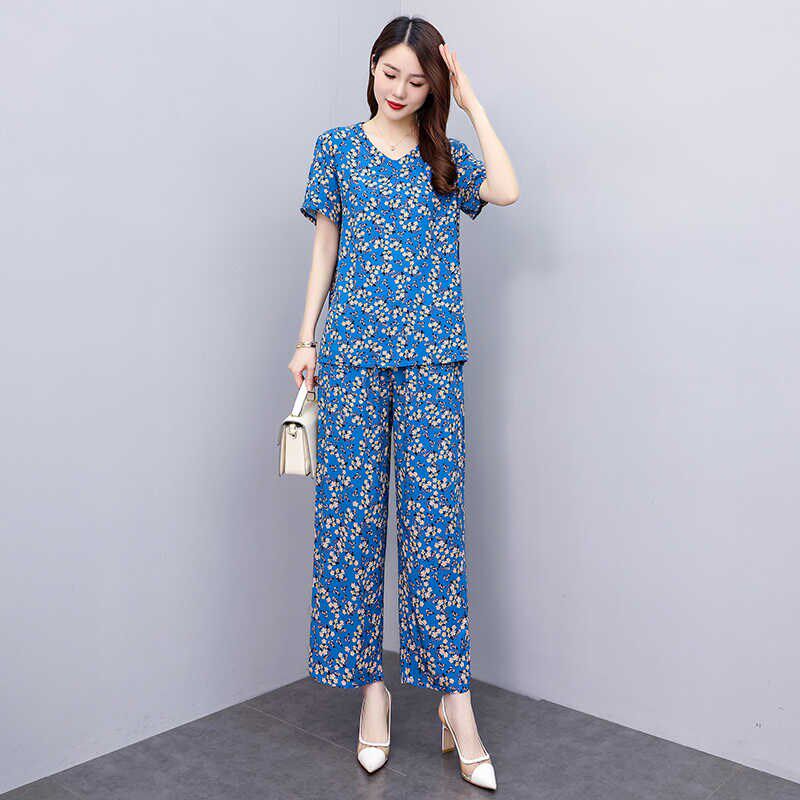 中老年女装衣服奶奶棉绸睡衣妈妈夏装套装上衣短袖两件套装家居服