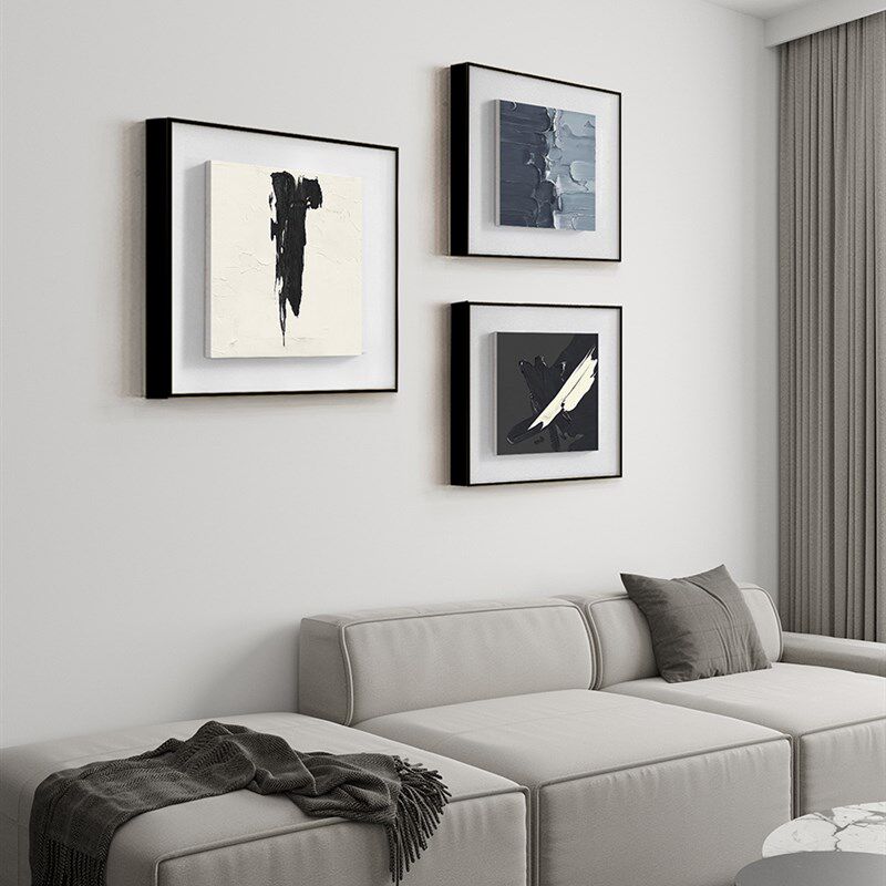 郁灰 现代简约抽象黑白灰肌理感客厅装饰画P沙发背景墙挂画组合