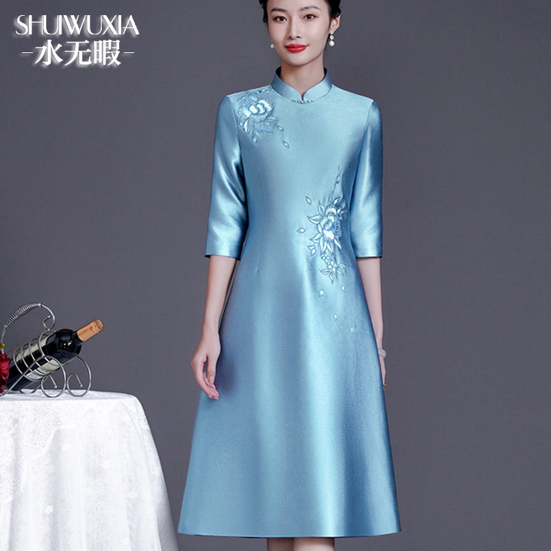 喜婆婆旗袍婚宴装2023秋季新款妈妈婚礼服结婚喜服大码气质连衣裙