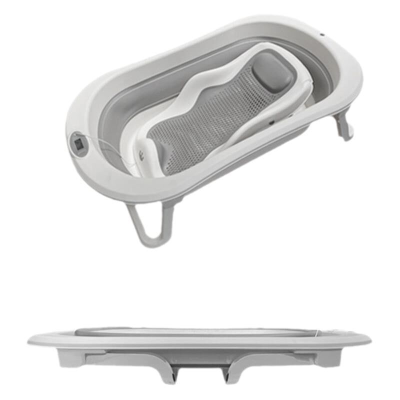 婴儿洗澡盆宝宝0-5岁小孩大号塑料儿童浴盆感温折叠W新生儿可坐躺