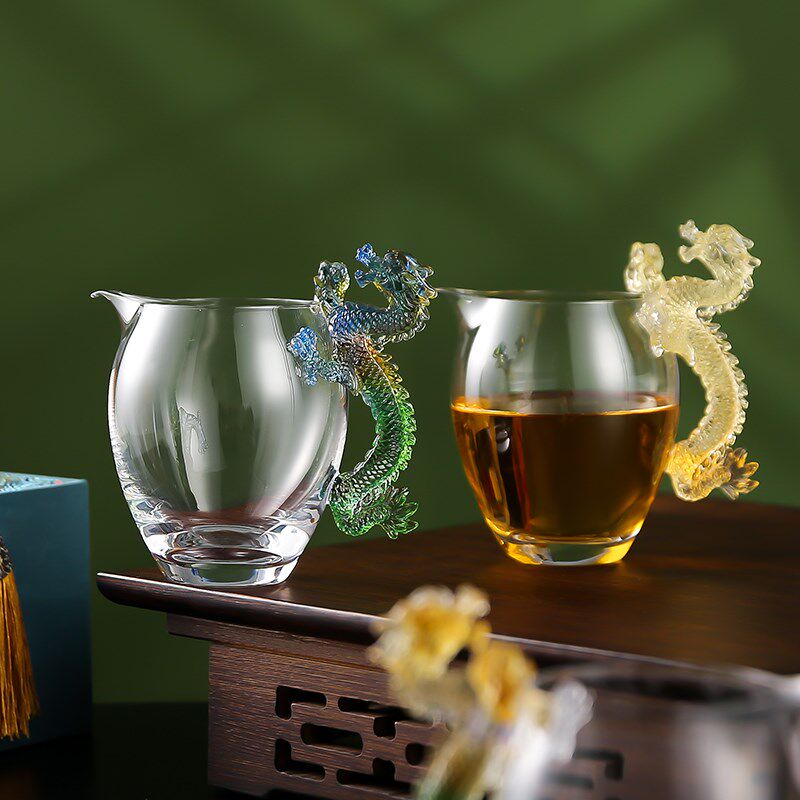 琉璃龙把手公道杯日式玻璃u分茶器耐热加厚泡茶杯茶海透明功夫茶