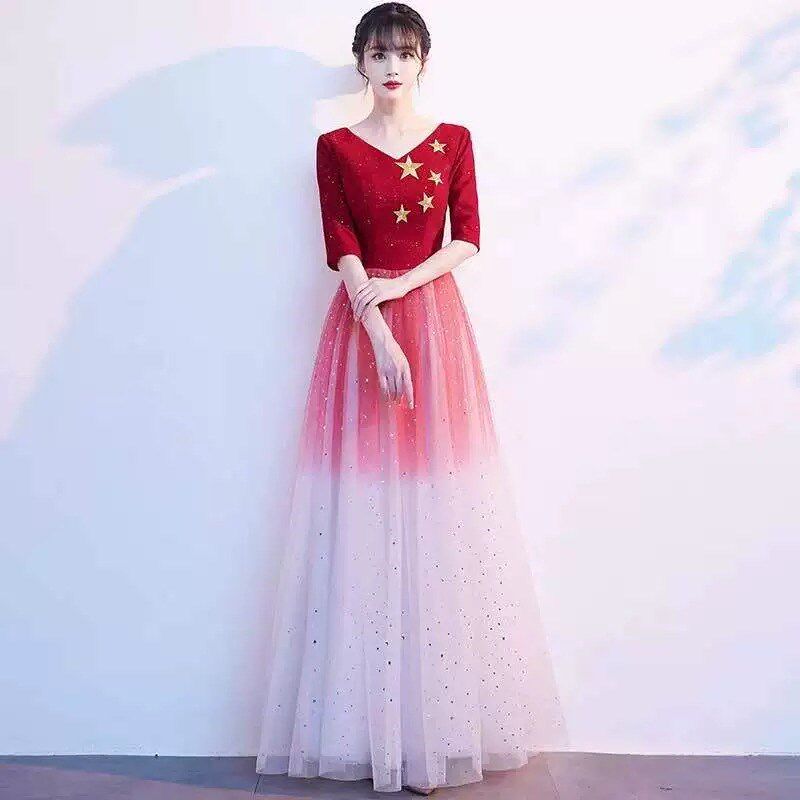 大合唱团演出服女长裙指挥表演朗诵晚礼服连衣裙晚会红歌比赛服装