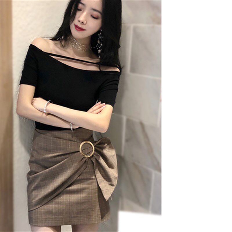 半身裙夏季新款韩版百搭显瘦高腰A字裙包臀短裙子格子