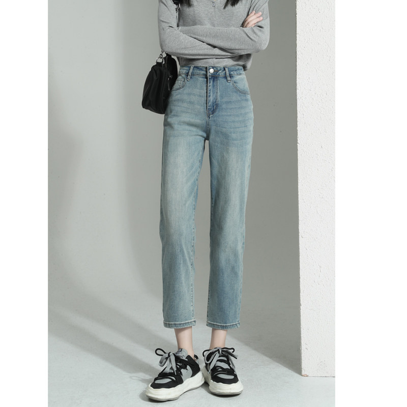 直筒牛仔裤女2024春夏新款爆款高腰宽松显瘦浅色九分窄版烟管裤子