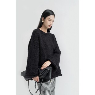 一字肩上衣初秋早春黑色外套法式 慵懒高级感马海毛冷淡系小众独特
