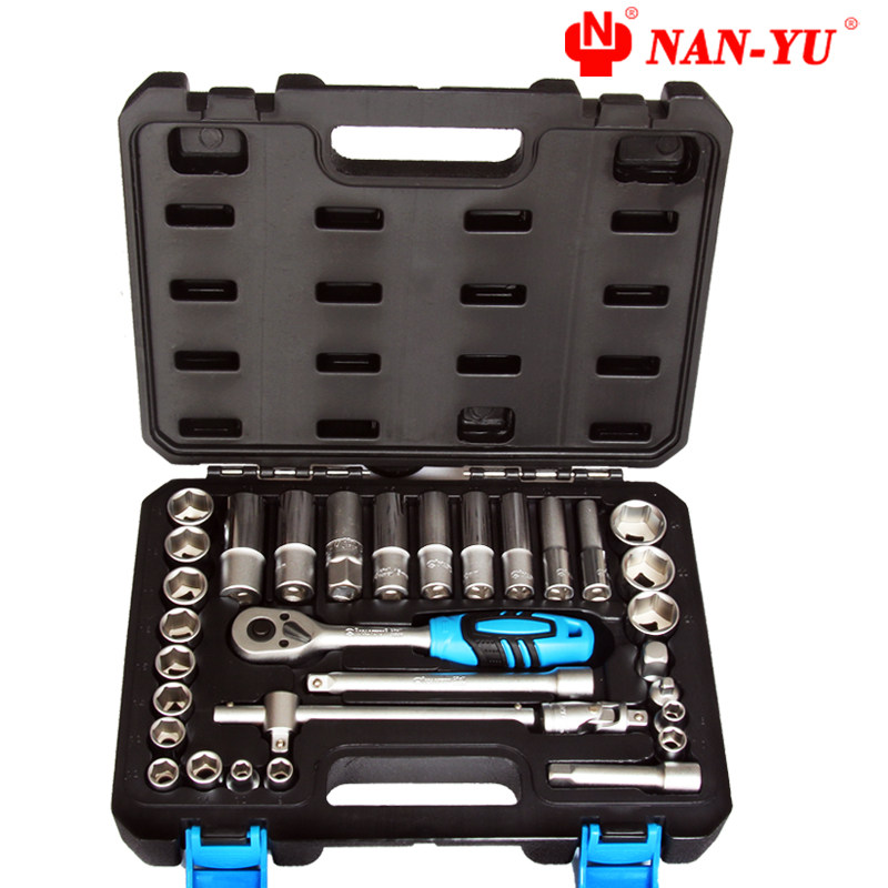 南豫33件汽车维修套装工具 3/8中飞接头接杆棘轮扳手6角套筒套装