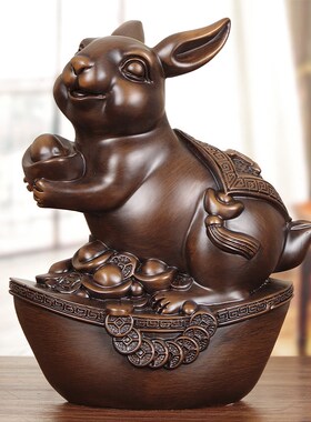 实木招财生肖兔摆件客厅电视柜C中式装饰办公室可爱兔生日礼物