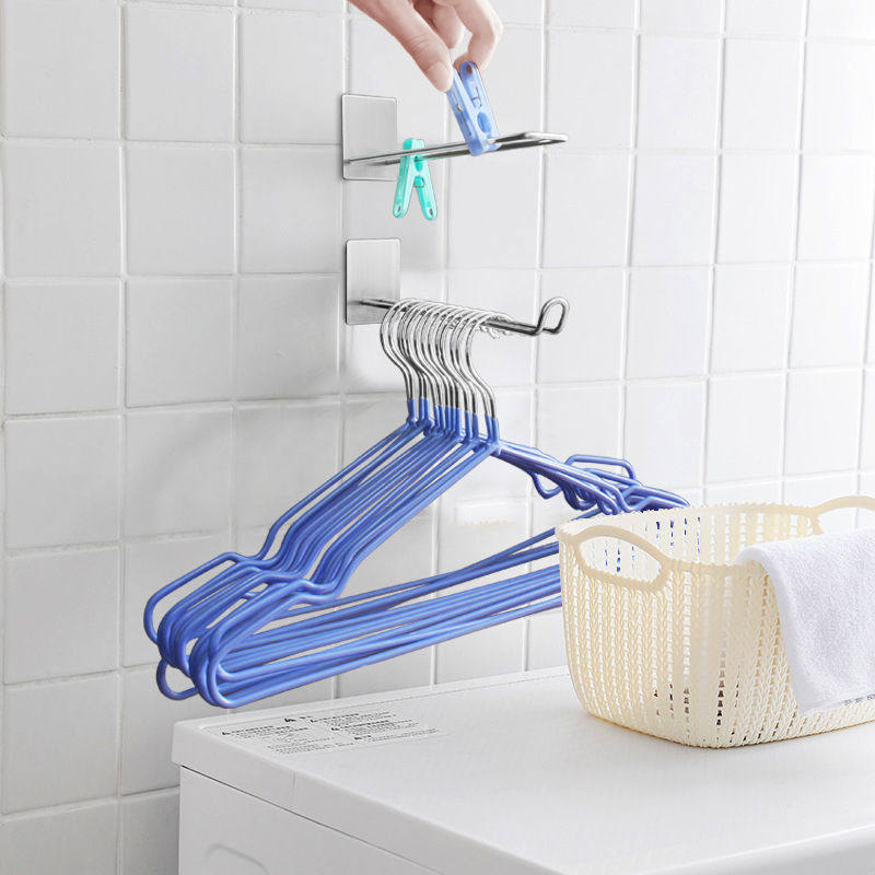 衣架收纳神器壁挂夹子阳台整理架免打孔挂钩N不锈钢晾放衣架收纳