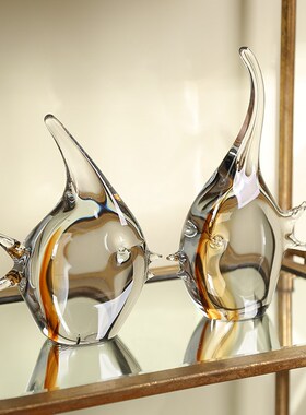 招财鱼抽象热g带鱼琉璃摆件简约客厅样板房玄关装饰品年年有余送