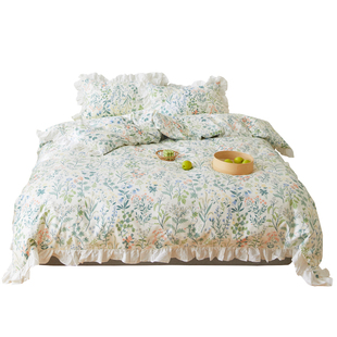 小清新床上四件套女生花边款碎花被套学生宿舍床W单全棉三件套