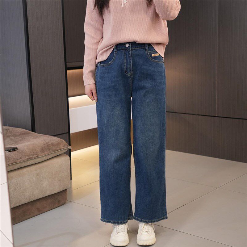 200斤大码弹力百搭遮肉直筒九分裤 春季胖妹妹高腰显瘦小众牛仔裤
