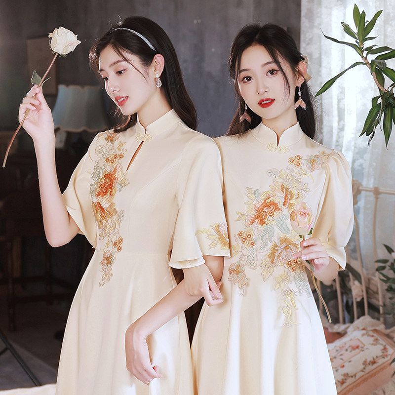 中式伴娘服2023夏季新款姐妹团礼服小个子平时可穿国风旗袍伴娘裙
