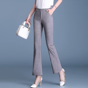 新款 时尚 职业女裤 微喇裤 九分喇叭裤 2024夏季 高腰显瘦西装 子 女薄款