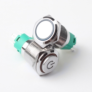 16mm金属按钮开关带指示灯电源自复位自锁圆形防水点动12v24v220v