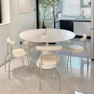 奶油风纯白方色板餐桌椅子旋转伸缩折叠华饭尔兹变岩圆TPF形两用