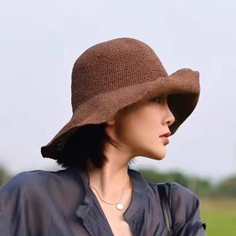 韩版时尚简约遮阳帽可折叠大檐渔夫帽夏季草帽仙女出游圆顶防晒帽