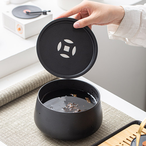 黑陶茶洗建水茶水缸茶桶功夫茶渣B缸带盖大容量茶水盂壶承茶具配