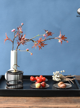 黑色托盘新c中式木茶盘样板间客厅茶室茶几花瓶花艺组合摆件装饰