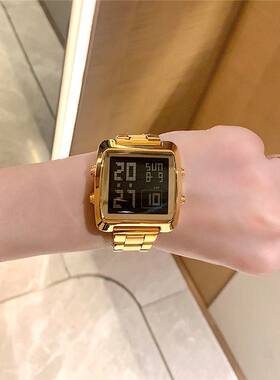 韩版小方形潮流金色女式手表霸气复古小众情侣款网红名表女男适用