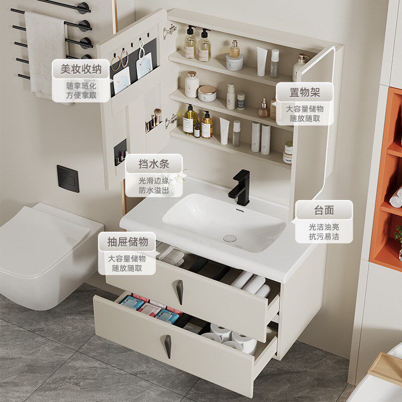 冼淑洗涮樕d涑台加厚不锈钢圆弧智能浴室镜柜挂墙式收纳柜单独灯