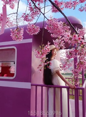 有轨电车模型粉色列车铁艺商场A景区雕塑园林景观美陈模型装饰摆