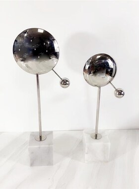 现代简约不e锈钢镜面几何摆件样板间客厅售楼中心玄关桌面装饰品