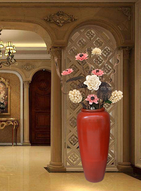 现代时尚陶瓷落地花瓶花插客w厅酒店别墅摆件大花瓶窑变颜色釉红