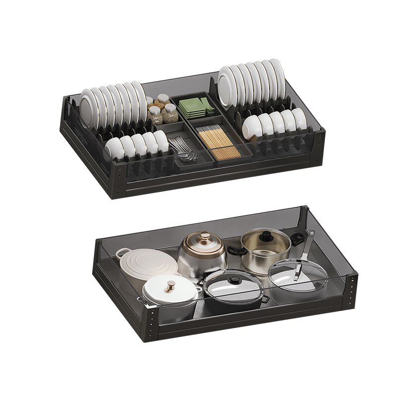 拉篮厨房橱柜双层抽屉式碗篮铝合金F碗盘架内置可拆卸式碗架调味