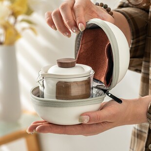 陶瓷旅行茶具套装 包功夫茶具定 一壶三杯四杯玻璃公杯户外O便携式