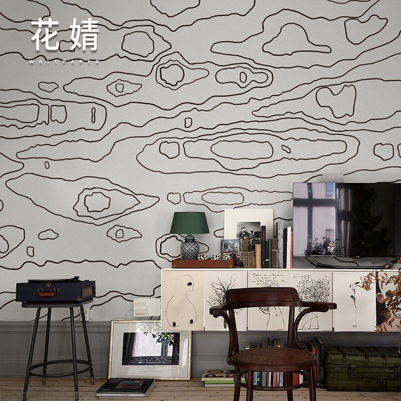 北欧风曲线客厅墙纸沙发壁纸定制壁画个性艺术电视背景墙壁布墙布