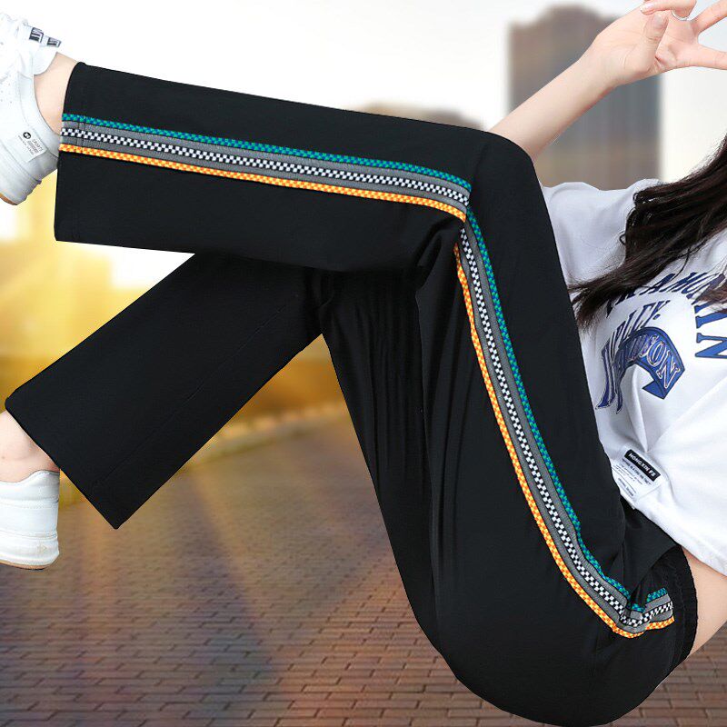 冰丝运动裤女夏季薄款高腰直筒宽松休闲裤女装夏款裤子窄版阔腿裤