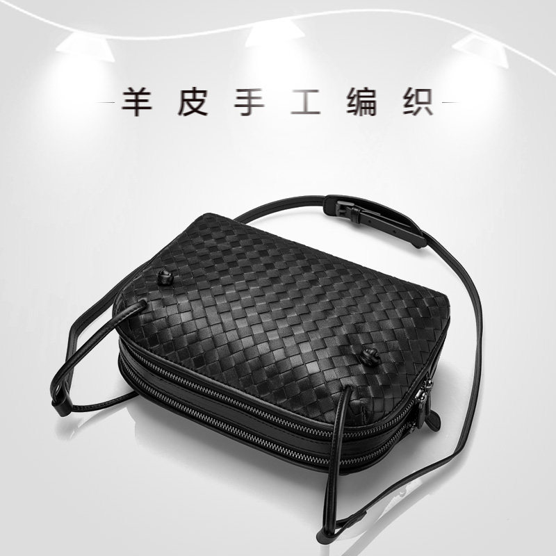 手工羊皮编织包双拉女包斜挎包真皮编制单肩包女士夏天斜跨小包包